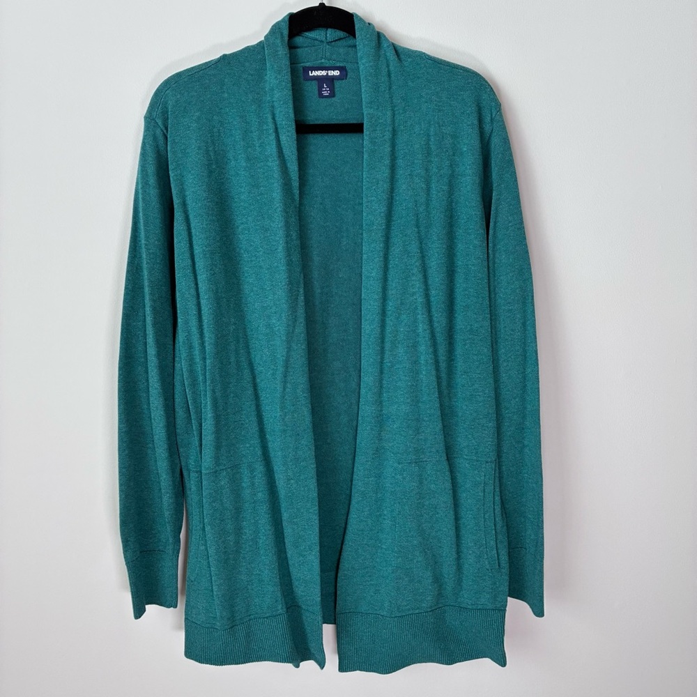 NWOT Lands' End Green Open Front Cardigan w pockets